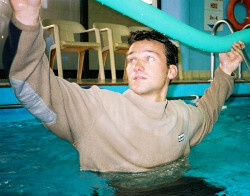 pool construction work in wet clothes